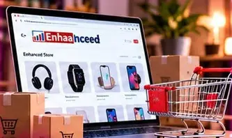 Enhanced Store on a laptop with shipping boxes